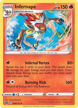 Image of Infernape 026/172  - Holofoil SWSH09 Brilliant Stars - Holo Rare