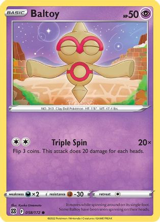 Image of Baltoy 058/172  - Reverse Holofoil SWSH09 Brilliant Stars - Common