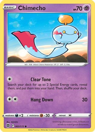 Image of Chimecho 063/172  - Reverse Holofoil SWSH09 Brilliant Stars - Common