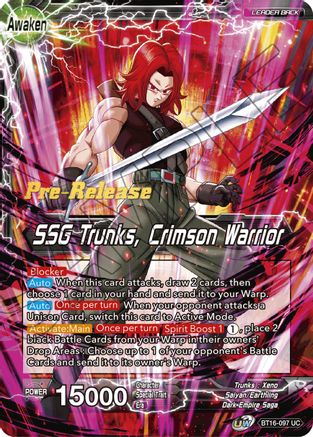 Image of Trunks // SSG Trunks, Crimson Warrior (BT16-097) - Realm of the Gods PreRelease Cards