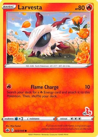 Image of Larvesta (# Cinderace Stamped) 023/198  Battle Academy 2022 - Promo
