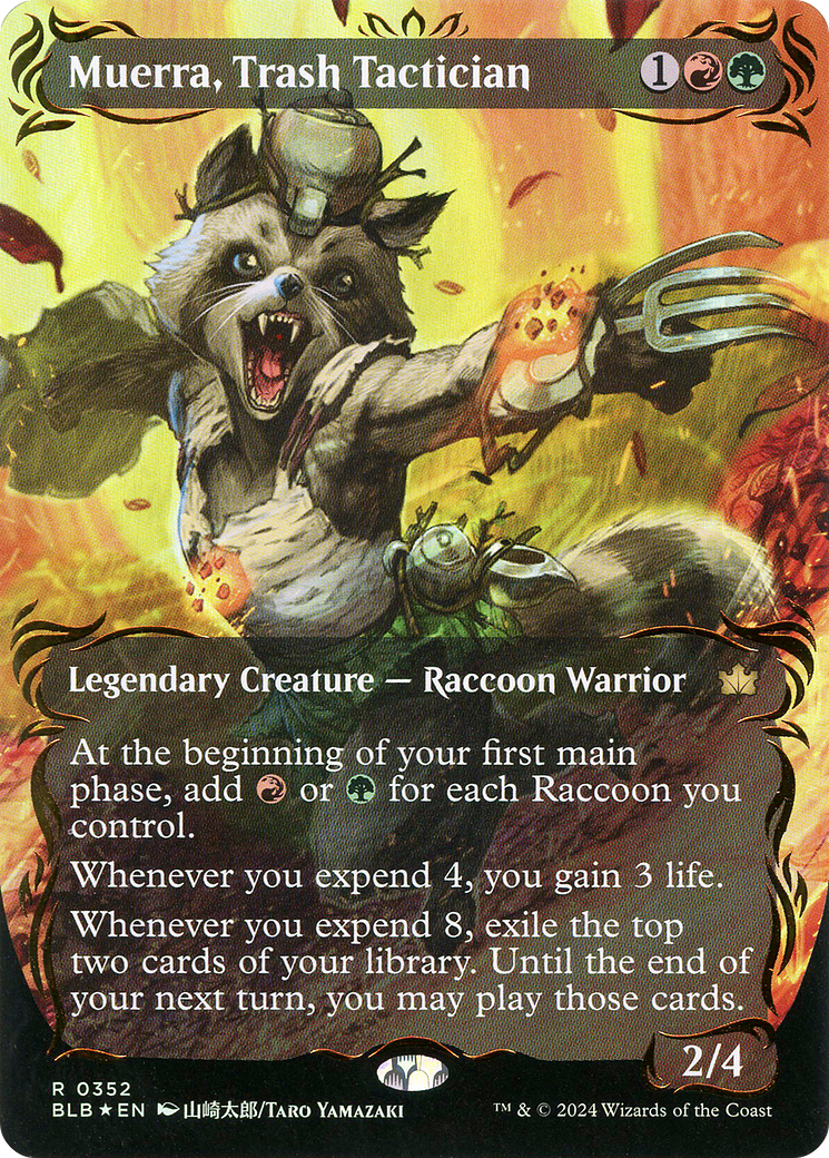 Image of Muerra, Trash Tactician (Borderless) (Raised Foil) (BLB-352) - Bloomburrow: (Showcase) (Borderless) Foil