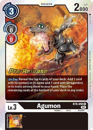 Image of Agumon (BT8-058) - New Awakening Pre-Release Cards Foil