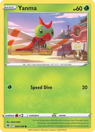 Image of Yanma 006/189  - Reverse Holofoil SWSH10 Astral Radiance - Common