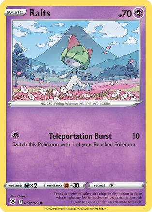 Image of Ralts 060/189  - Reverse Holofoil SWSH10 Astral Radiance - Common