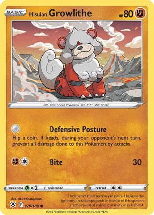 Image of Hisuian Growlithe 070/189  - Reverse Holofoil SWSH10 Astral Radiance - Common