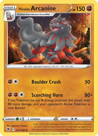 Image of Hisuian Arcanine 071/189  SWSH10 Astral Radiance - Rare