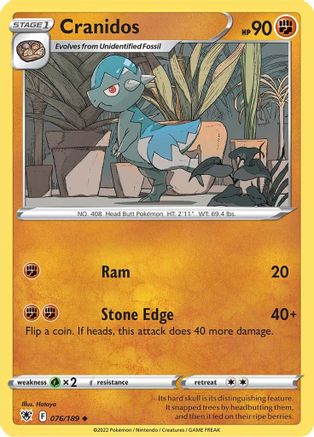 Image of Cranidos 076/189  - Reverse Holofoil SWSH10 Astral Radiance - Uncommon