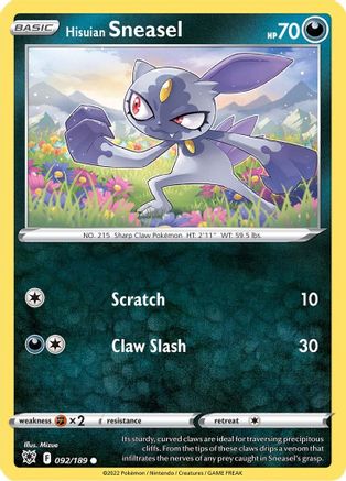 Image of Hisuian Sneasel 092/189  - Reverse Holofoil SWSH10 Astral Radiance - Common
