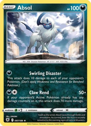Image of Absol 097/189  - Reverse Holofoil SWSH10 Astral Radiance - Holo Rare