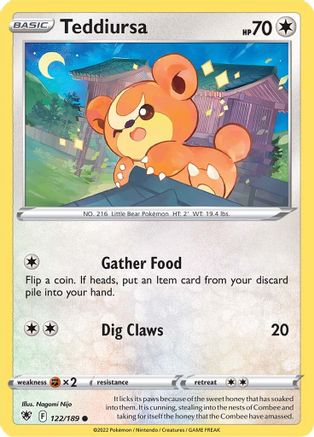 Image of Teddiursa 122/189  - Reverse Holofoil SWSH10 Astral Radiance - Common
