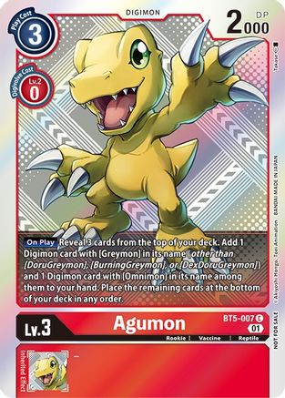 Image of Agumon (New Awakening Pre-Release Tournament Winner Card) (BT5-007) - New Awakening Pre-Release Cards Foil