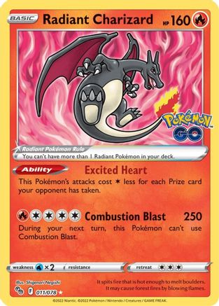 Image of Radiant Charizard 011/078  - Holofoil Pokemon GO - Radiant Rare