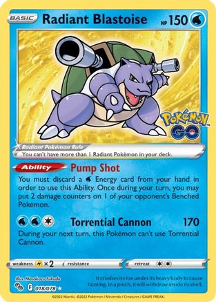 Image of Radiant Blastoise 018/078  - Holofoil Pokemon GO - Radiant Rare