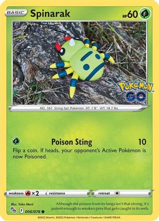 Image of Spinarak 006/078  - Reverse Holofoil Pokemon GO - Common