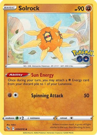 Image of Solrock 039/078  Pokemon GO - Uncommon