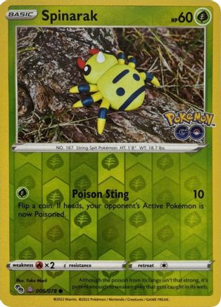 Image of Spinarak (Peelable Ditto) 006/078  - Reverse Holofoil Pokemon GO - Common