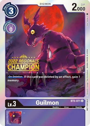 Image of Guilmon (2022 Championship Offline Regional) [Online Champion] (BT5-071) - Battle of Omni Foil
