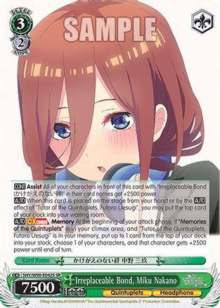 Image of Irreplaceable Bond, Miku Nakano (SR) (5HY/W90-E042S SR) - The Quintessential Quintuplets 2