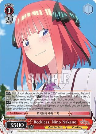 Image of Reckless, Nino Nakano (SR) (5HY/W90-E062S SR) - The Quintessential Quintuplets 2