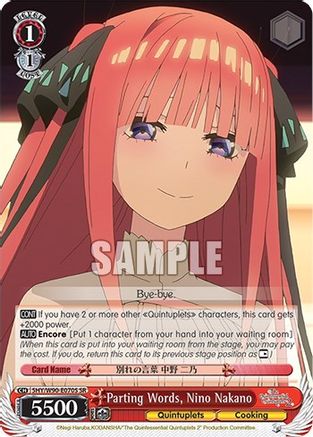 Image of Parting Words, Nino Nakano (SR) (5HY/W90-E070S SR) - The Quintessential Quintuplets 2