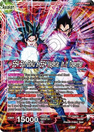 Image of Son Goku & Vegeta // SS4 Son Goku & SS4 Vegeta, In It Together (BT18-001) - Dawn of the ZLegends
