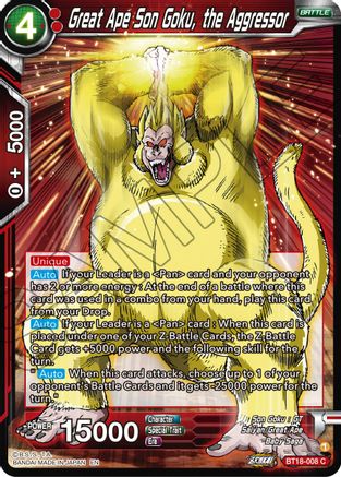 Image of Great Ape Son Goku, the Aggressor (BT18-008) - Dawn of the ZLegends Foil