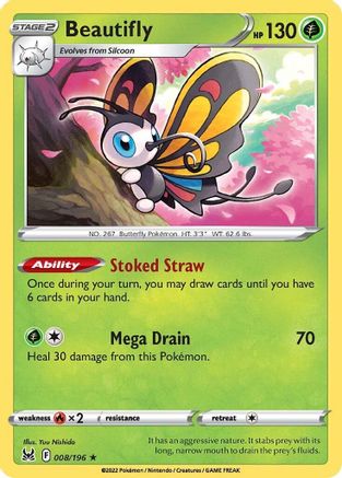 Image of Beautifly 008/196  - Reverse Holofoil SWSH11 Lost Origin - Holo Rare
