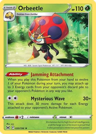 Image of Orbeetle 020/196  - Reverse Holofoil SWSH11 Lost Origin - Holo Rare