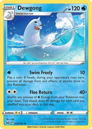 Image of Dewgong 034/196  - Reverse Holofoil SWSH11 Lost Origin - Rare