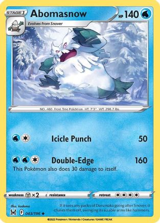 Image of Abomasnow 043/196  SWSH11 Lost Origin - Uncommon