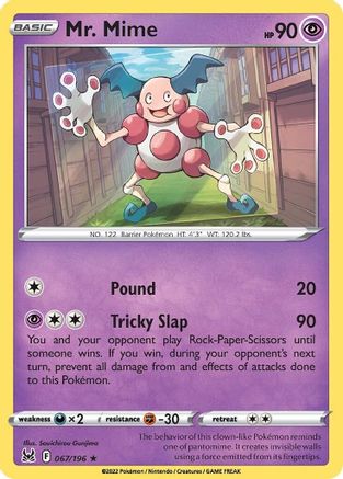 Image of Mr. Mime 067/196  - Reverse Holofoil SWSH11 Lost Origin - Rare