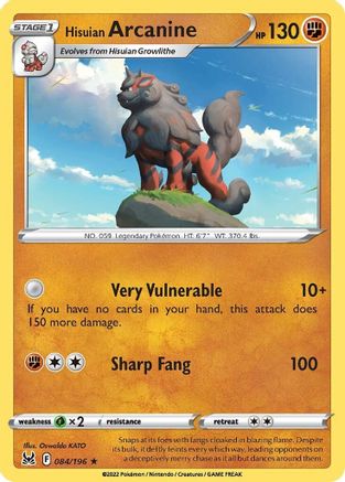 Image of Hisuian Arcanine 084/196  - Reverse Holofoil SWSH11 Lost Origin - Holo Rare