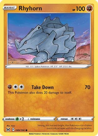 Image of Rhyhorn 089/196  SWSH11 Lost Origin - Common