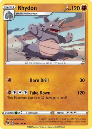 Image of Rhydon 090/196  SWSH11 Lost Origin - Uncommon