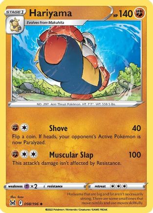 Image of Hariyama 098/196  - Reverse Holofoil SWSH11 Lost Origin - Uncommon