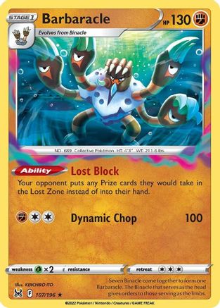 Image of Barbaracle 107/196  - Reverse Holofoil SWSH11 Lost Origin - Holo Rare
