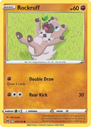 Image of Rockruff 109/196  - Reverse Holofoil SWSH11 Lost Origin - Common
