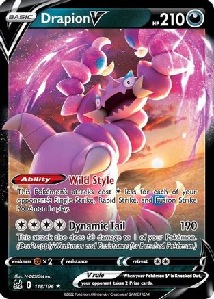 Image of Drapion V 118/196  - Holofoil SWSH11 Lost Origin - Ultra Rare