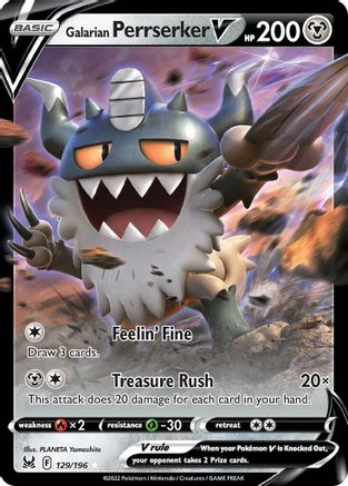 Image of Galarian Perrserker V 129/196  - Holofoil SWSH11 Lost Origin - Ultra Rare