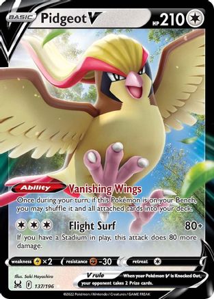 Image of Pidgeot V 137/196  - Holofoil SWSH11 Lost Origin - Ultra Rare