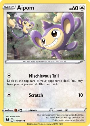 Image of Aipom 144/196  - Reverse Holofoil SWSH11 Lost Origin - Common