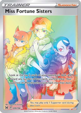 Image of Miss Fortune Sisters (Secret) 209/196  - Holofoil SWSH11 Lost Origin - Secret Rare