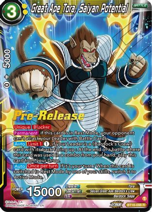 Image of Great Ape Tora, Saiyan Potential (BT18-098) - Dawn of the ZLegends PreRelease Cards