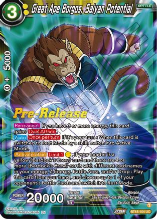 Image of Great Ape Borgos, Saiyan Potential (BT18-104) - Dawn of the ZLegends PreRelease Cards