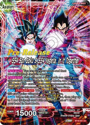 Image of Son Goku & Vegeta // SS4 Son Goku & SS4 Vegeta, In It Together (BT18-001) - Dawn of the ZLegends PreRelease Cards