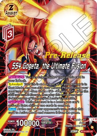 Image of SS4 Gogeta, the Ultimate Fusion (BT18-003) - Dawn of the ZLegends PreRelease Cards