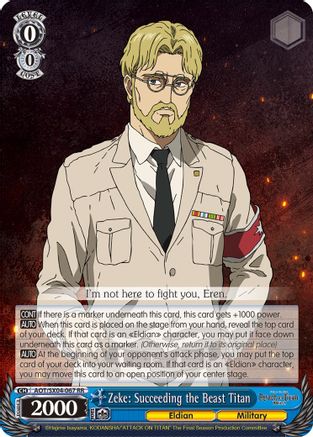 Image of Zeke: Succeeding the Beast Titan (AOT/SX04-067 RR) - Attack On Titan: Final Season