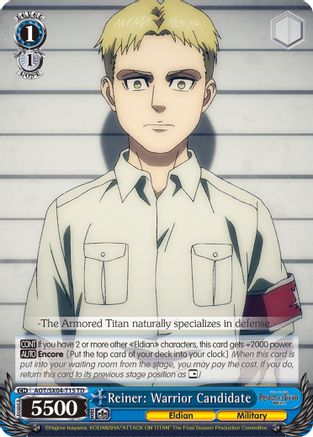 Image of Reiner: Warrior Candidate (AOT/SX04-T15 TD) - Attack On Titan: Final Season