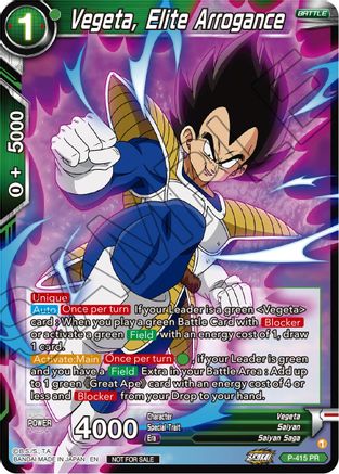 Image of Vegeta, Elite Arrogance (Zenkai Series Tournament Pack Vol.1) (P-415) - Tournament Promotion Cards